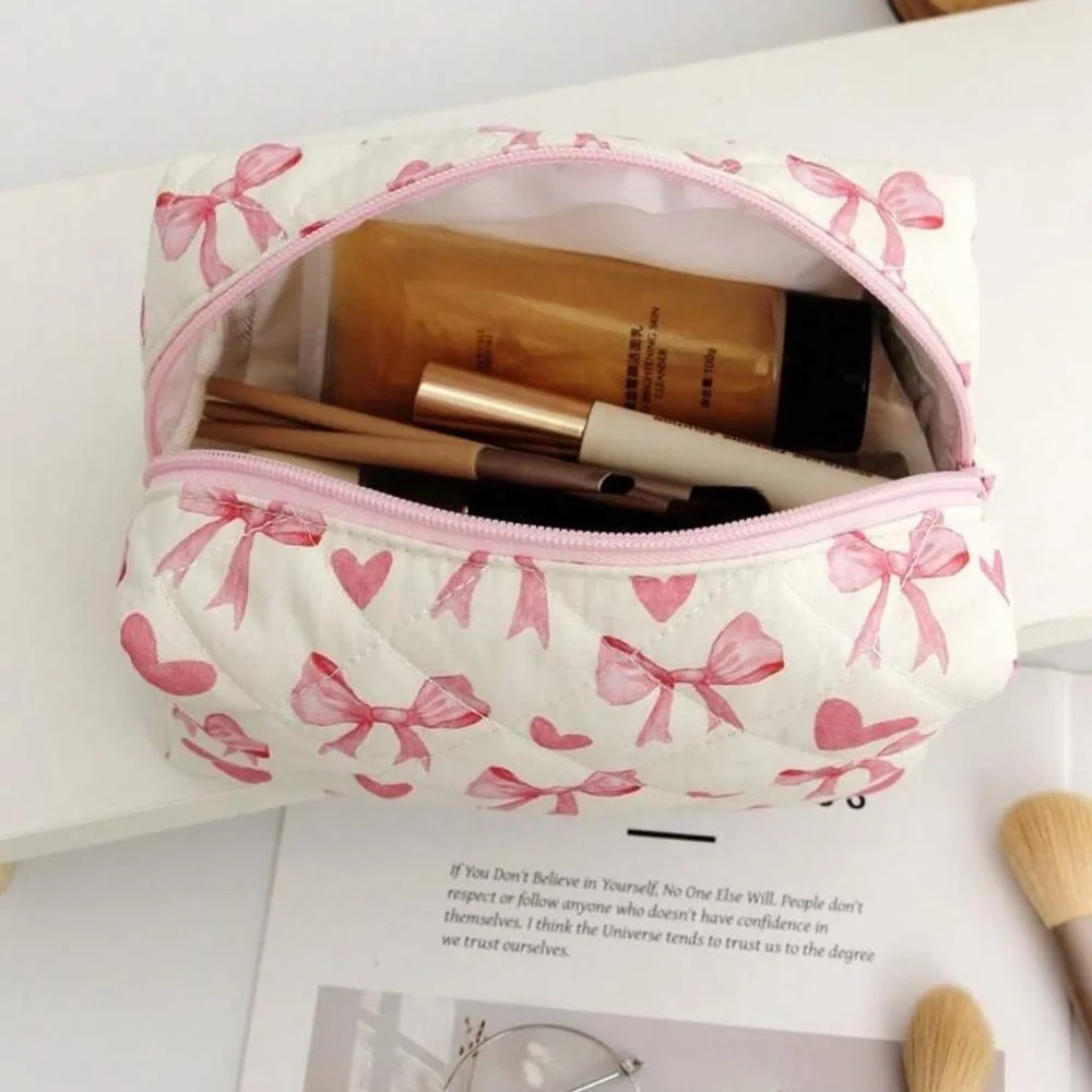Pink Bow and Heart Cosmetic Bag